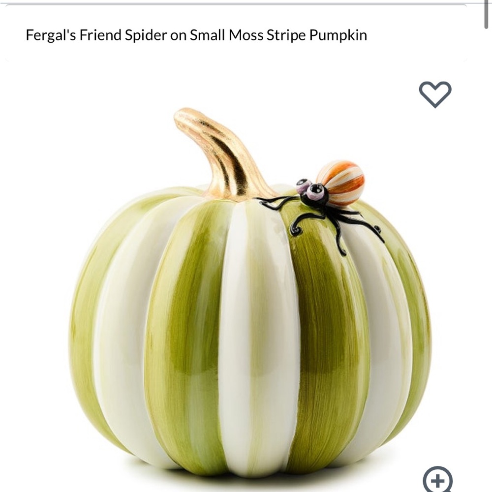 MacKenzie-Childs Green and White Striped Pumpkin with Spider